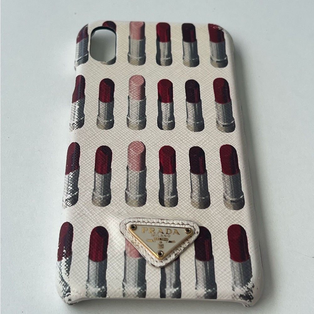 Authentic Prada Lipstick Pattern Phone Case - Cream and Red